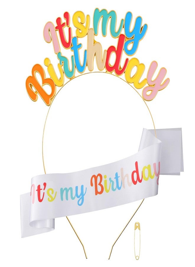 Qulkws Birthday Crown and Sash Set for Women, Headband Set, Happy Birthday Crowns, Tiara Crowns, B-day Accessories, Rainbow B-day Headband for Women - Image 1